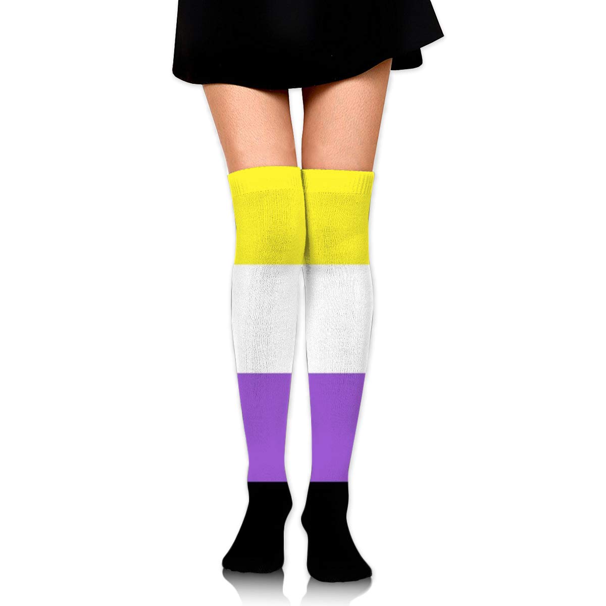 Pride Flag Women Thigh High Socks Over Knee Stockings Long Boot, Black, One size