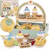 Jouets Éducatifs Montessori : Passez le temps de votre enfant loin de l'écran de télévision avec le thé de l'après-midi. Laissez vos enfants jouer des rôles et améliorer leurs compétences en matière d'étiquette sociale avec ce service à thé en bois. Il stimule la créativité et la coordination œil-main des enfants, améliore la motricité fine et favorise la stimulation sensorielle et le développement du cerveau. Libérez l'imagination de votre enfant avec ce joli service à thé en bois !
