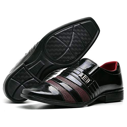 Kit Sapato Social Com Relógio Verniz Masculino Top Flex R813DB Tamanho:40;cor:Vermelho;gênero:Mascul