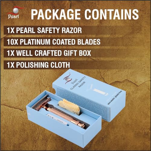 Image of PEARL Shaving Double Edge Close Comb Safety Razor L-55 (Mellow Apricot) Made With Brass Metal Father Day Gift Option