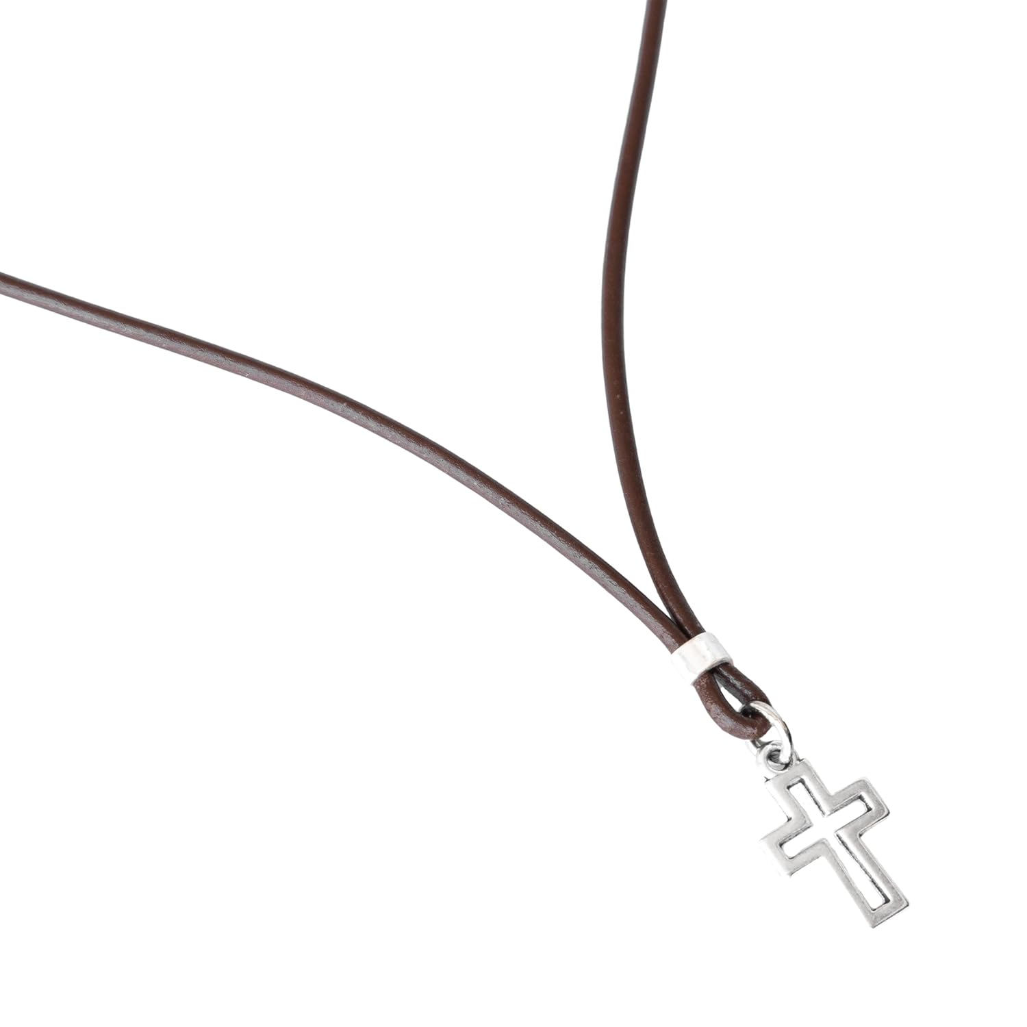 Mens Short Cross Necklace, Genuine Brown Leather and Kenya Ubuy