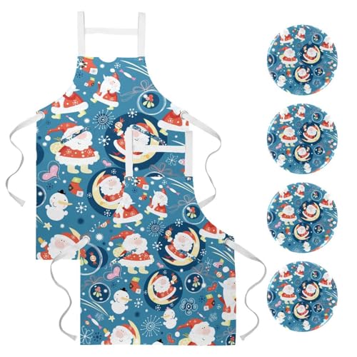 Lot de 2 tabliers de cuisine avec broches Motif Père Noël lune multicolore