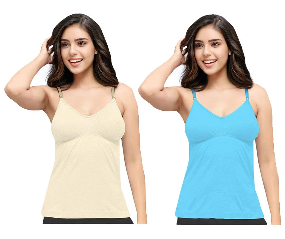 Fox World Womens/Girls Cotton Double Layered Seamless Bra Slip Camisole Pack of 2-picture-55