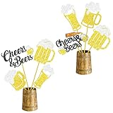 12Pcs Cheers and Beers Party Centerpiece Sticks Beer Party Decorations Glitter Beers Mug Table Centerpieces for Cheers Beers Festival Theme Birthday Party Baby Shower Supplies