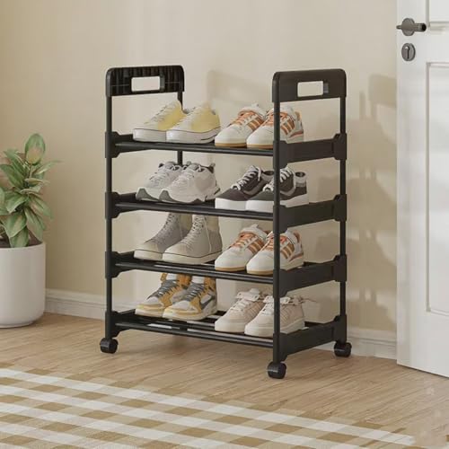 SOURUanly シューズラック 省スペース スリム 玄関 靴箱 靴棚 靴収納 靴置き 下駄箱 金属製 おしゃれ 縦長 省スペース 組み立て式 狭い 廊下 アパート用 クローゼット 靴入れ (4段 幅45cm)