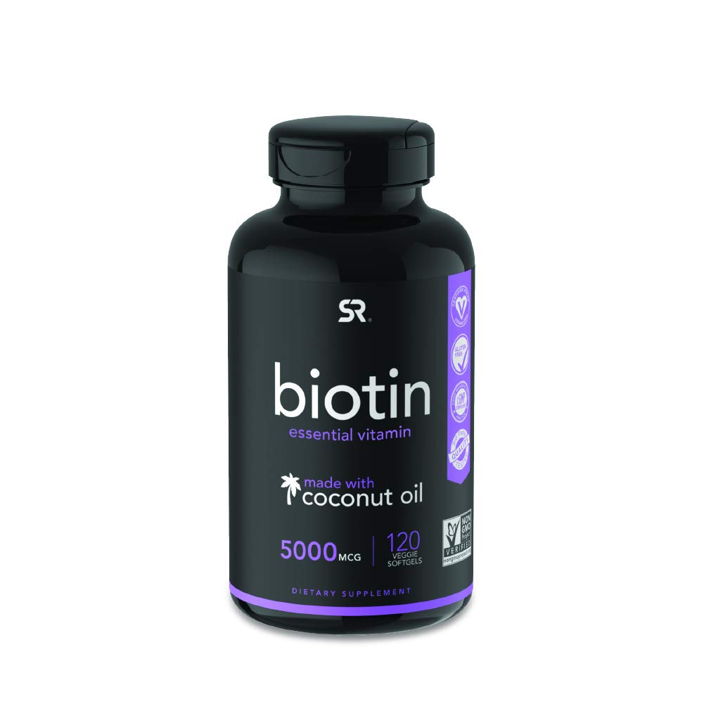 Biotin (5,000mcg) with Organic Coconut Oil | Supports Healthy Hair, Skin & Nails in Biotin deficient Individuals | Non-GMO Verified & Vegan Certified (120 Veggie-Softgels)