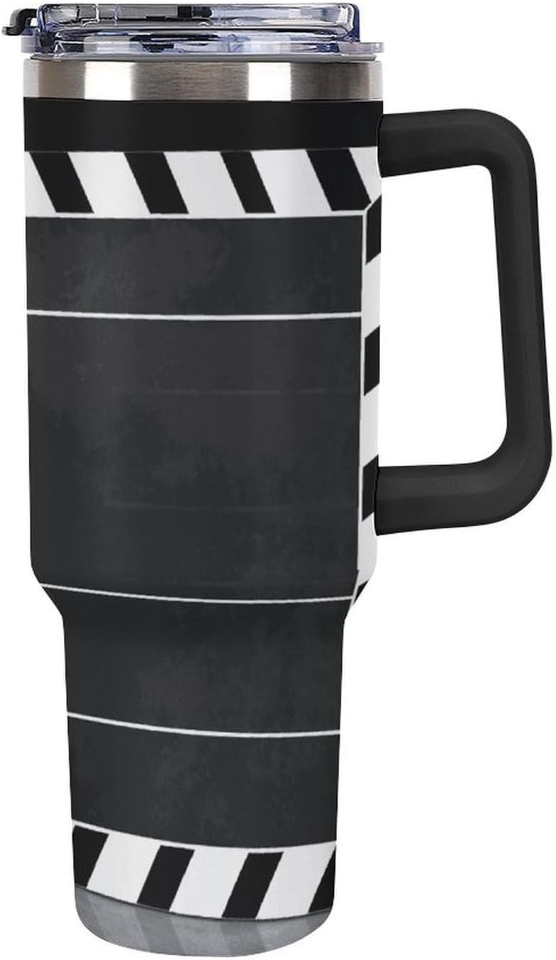 40 Oz Tumbler with Straw And Lid Classic Movie Clapboard Black Insulated Travel Coffee Mug Stainless Steel Water Bottle Vacuum Insulated Tumblers for Sport Work Car Travel Weekends