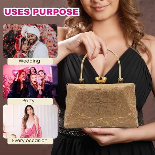 Image of SLARA Women's Evening Clutch Bag for Women, Glitter Pattern, Crystal Clasp Handbag, Perfect for Weddings, Parties, and Special Events