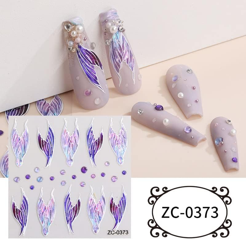 Miniatura 2 de Senvenski Calcomanías de uñas 5D, calcomanías de gel para arte de uñas en relieve, concha de ala en relieve, calefia, gelatina de sirena,