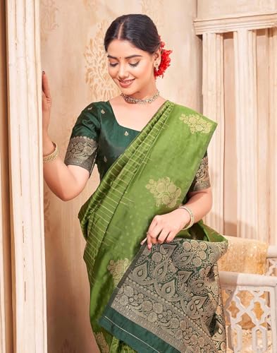 Image of SIRIL Women's Banarasi Soft Silk Saree Pure Silk with Unstitched Blouse Piece