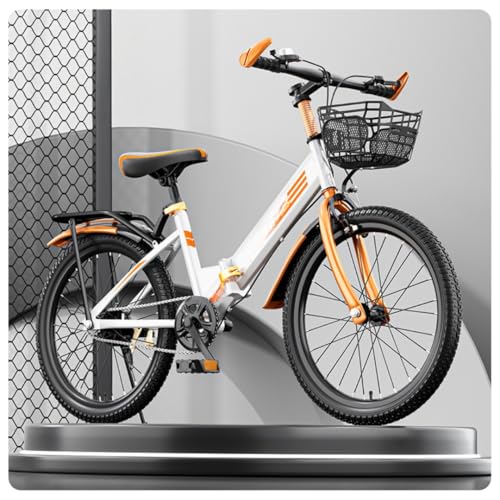 kiwet小学生向け折りたたみマウンテンバイク、女の子と男の子向けの18/20/22インチバイク、高さ調節可能、耐荷重100kg カーボンスチールフレーム、リアブレーキ、軽量で安定しており、誕生日プレゼントに最適です (18インチ,クラシックホワイト(後部