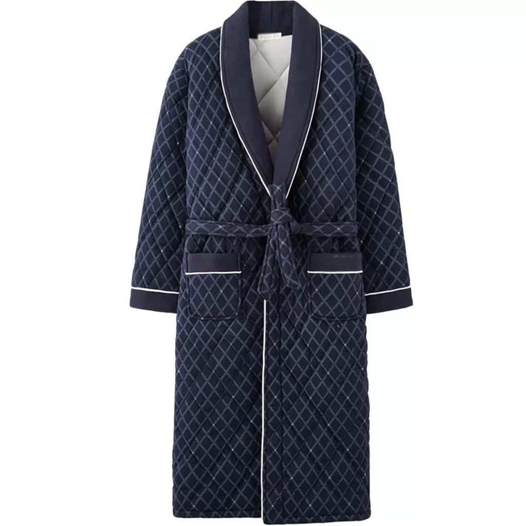 Bata de algodón Gruesa y cálida de Invierno para Hombre, Pijama a Rayas de Manga Larga, Kimono Informal Suelto para Hombre