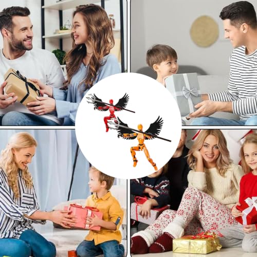 Image of 2-Piece Set Dummy 13 Action Figure, 3D Printed Toys with Articulated Joints, Desktop Decor for Collectors, Orange and Red Action Figures with Wings and Weapons, Ideal for Art Reference and Display