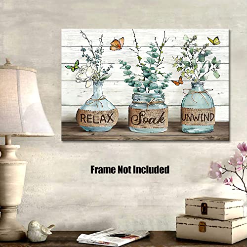 Selitiyer Farmhouse Bathroom Decor Wall Art Rustic Cotton Bathroom Pictures Canvas Print Country Bathroom Relax Soak Unwind Sign Artwork Modern Home Decor For Bathroom Unframed 24X16Inch #TOP2