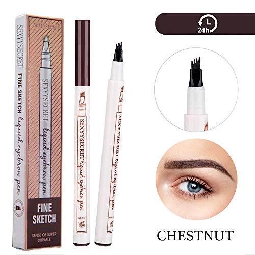 Arishine Eyebrow Tattoo Pen Microblading Eyebrow Pencil Tattoo Brow Ink Pen with a Micro-Fork Tip Applicator Creates Natural Looking Brows Effortlessly and Stays on All Day (Chestnut)