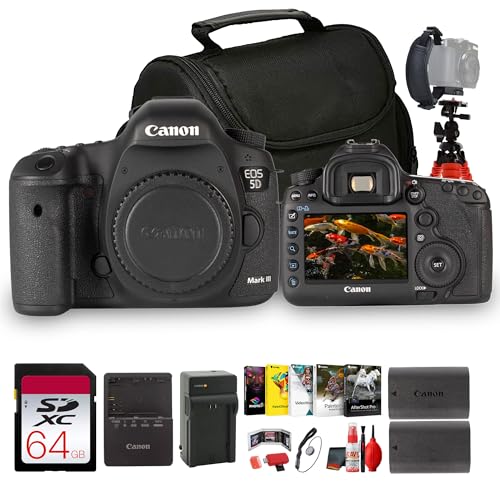 Canon EOS 5D Mark III Full Frame DSLR Camera Body 22.3MP, 61-Point AF, Dual Card Slots, 1080p Video (5260B002) + Photo Software + 64GB Memory Card + Camera Bag + More (12pc Bundle)