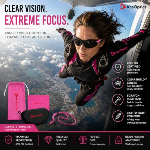 Image of Safety Glasses - ANSI Z87 Certified, 5X Anti-Fog ClearShield Lenses with Premium Hard Case & Accessory Bundle