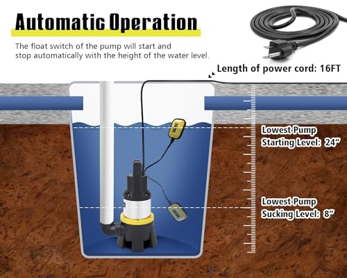 Image of Sump Pump Submersible 7000GPH Stainless Steel Water Pump for Pool Draining 1.5HP Utility Pump with Adjustable Float Switch 16FT Power Cord for Flooded House Sump Pit Pond Remove Water
