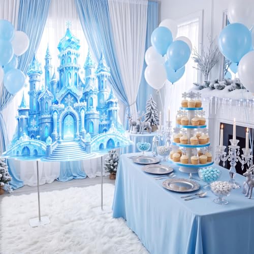 Image of Qunclay 4.5 ft Ice Castle Cardboard Cutout Winter Princess Party Decoration Life Size Ice Snow Photo Booth Prop Standee Stand up 3D Display Backdrop Decor for Birthday Baby Shower