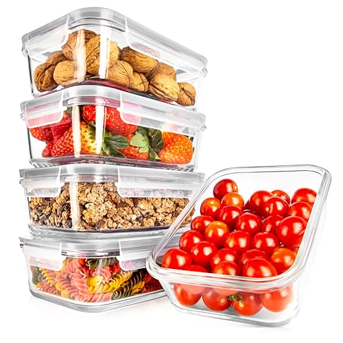 Image of NutriChef 10 Piece Glass Food Storage Containers with Lids - 30 oz Meal Prep Containers Reusable - Airtight Glass Lunch Containers for Food Storage - Freezer to Oven Safe - Gray