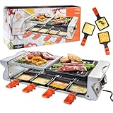 MasterChef Dual Cheese Raclette w Non-stick Grill Plate and Grill Stone- Deluxe 8 Person Electric Grill- Melt Cheese and Grill Meat and Vegetables at Once