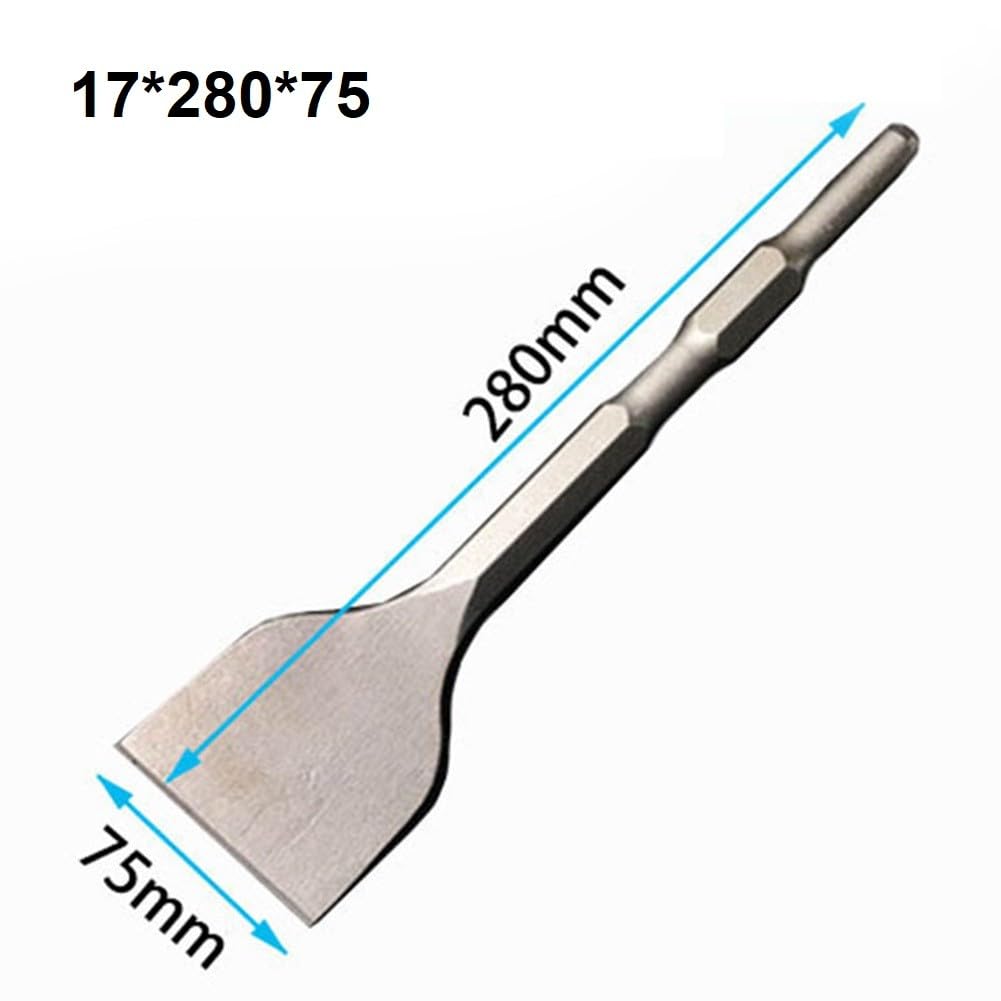 Cincel plano para martillo eléctrico con vástago hexagonal, 17 × 280 × 100 mm, acero