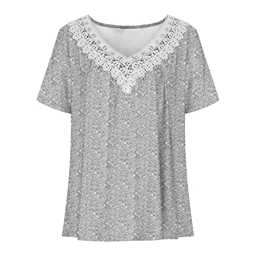 Womens Summer Tops 2023 Casual Womens Cap Sleeve Tops 2023 Trendy Floral Print Summer Tops Loose Fit Lace T Shirts Blouses #TOP3