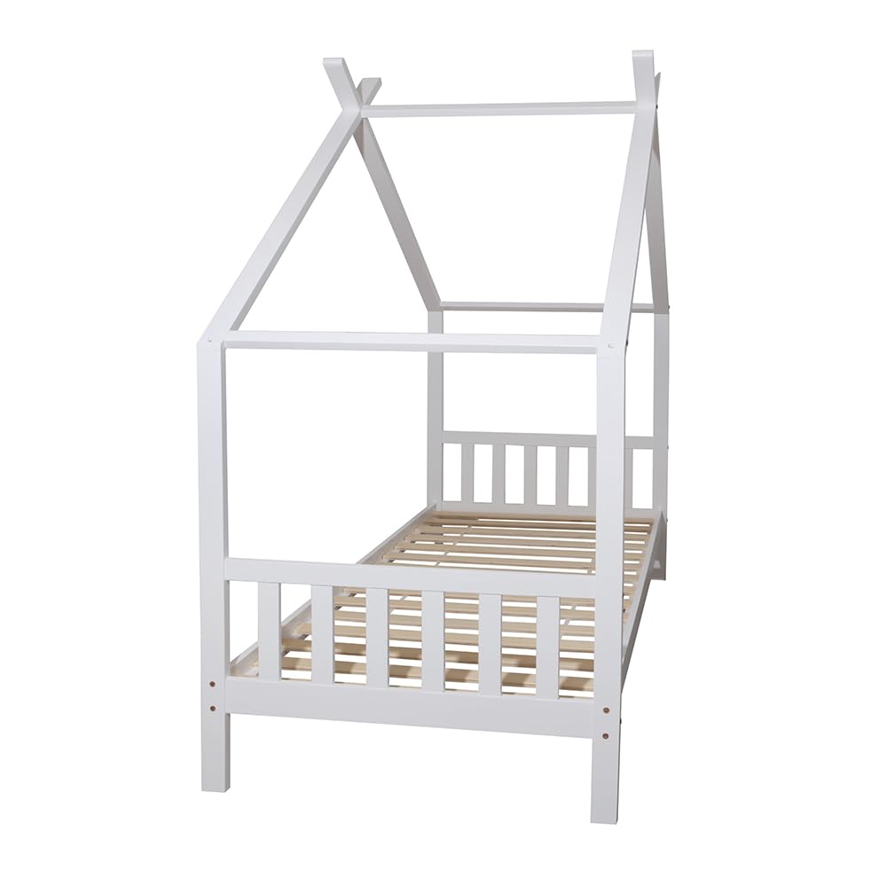 ONEIROI - Lit Cabane Enfant avec Tête de Lit et Sommier à Lattes - Bois de Pin Blanc