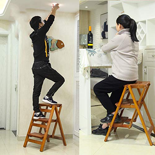 Folding Ladder Staircase, Multi-Functional Folding Solid Wood Ladder Stool, Step Stool Household Muliti-Color Stool Step Ladder Foldable Stepladder (White, 3)