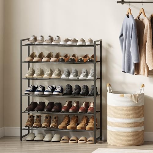 Image of Nunsino Shoe Rack, Metal Shoe Organizer, 6 Tier Garage Shoe Rack Max Holds 30 Pairs,Shoe Storage Shelf for Closet,Entryway, Black