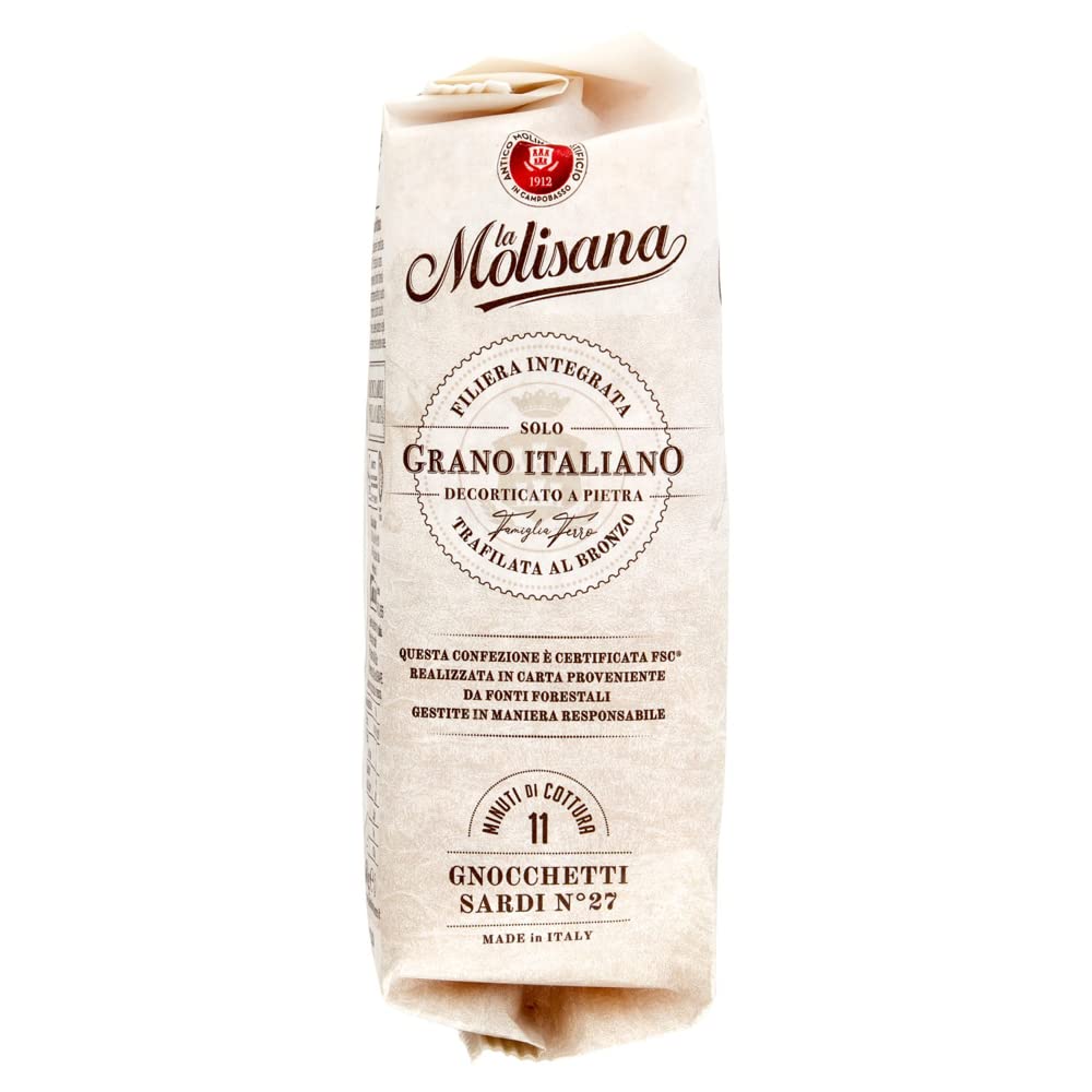 La Molisana Gnocchetti Sardi N. 27 Pasta Lenta Lavorazione Pâtes à modeler en bronze 500 g + Polpa Gourmet italien 400 g