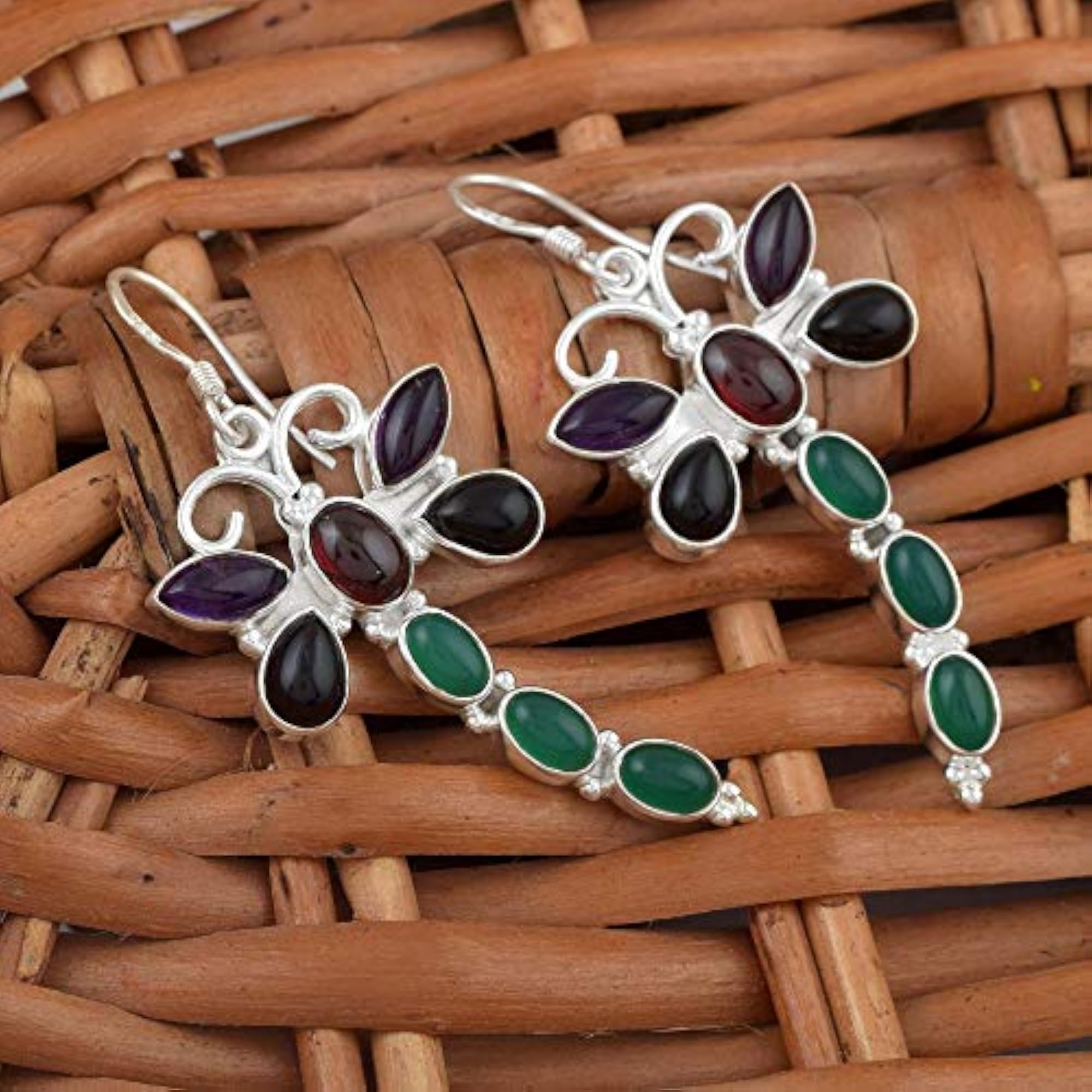 Women's 925 Sterling Silver Ethnic Dangle Earrings, Authentic Design
