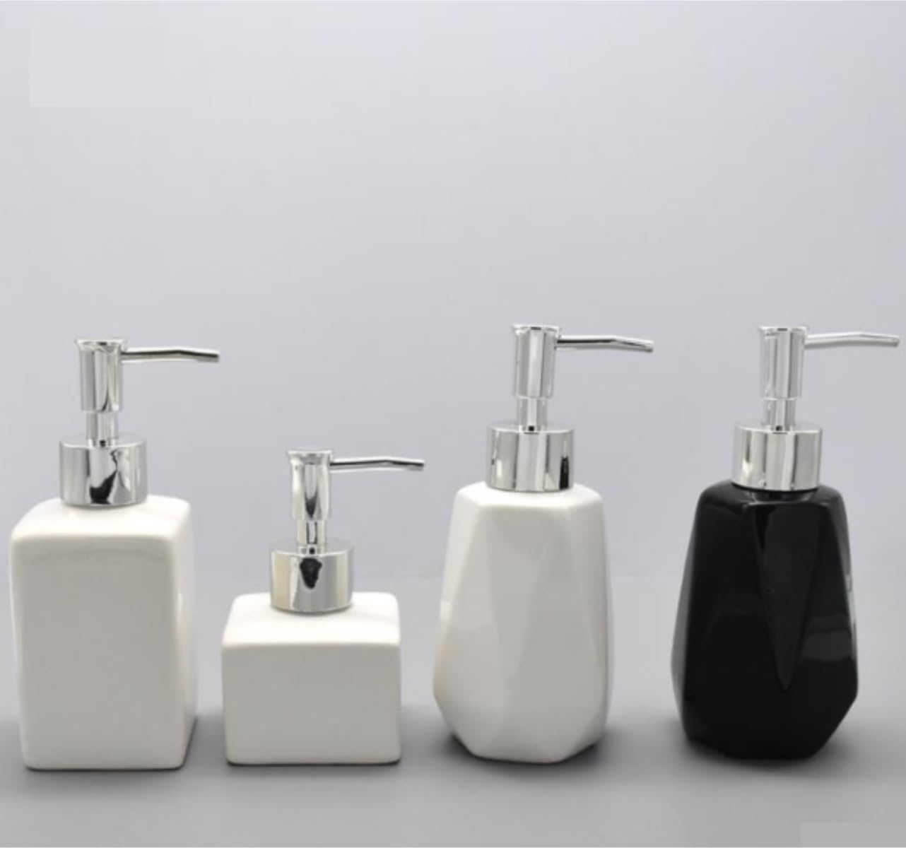 Dispensador de Jabón Líquido Dispensador De Jabón Y Loción Cerámica, Botella Líquido Decorativa Vacía Rellenable con Bomba Botellas de Aseo(Black)