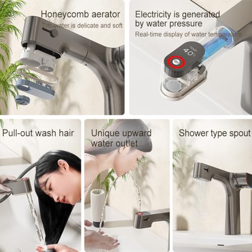 Robinet de température LED anti-brûlure avec mitigeur extractible