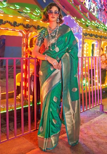 Image of SGF11 Women's Kanjivaram Pure Soft Silk Saree For Women Pure Golden Zari With Blouse Piece