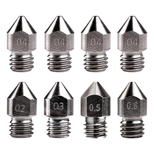 Creality 8 Pcs 3D Printer Hardened Steel Mk8 Nozzles, Upgraded Tungsten All Metal Extruder Nozzles 0.2Mm, 0.3Mm, 0.4Mm, 0.5Mm, 0.6Mm For Creality Ender 3 Ender 3 V2 Ender 3 Pro Cr-10 #TOP16