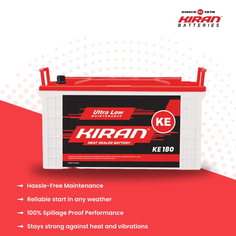 Image of KIRAN BATTERIES 12V 180 Ah Commercial Battery | Advance Battery for Home, Office, Shop & Industrial Use | Long Backup & Low Maintenance High Performance | Leak Resistant | 60 Months Warranty