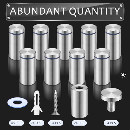 Image of Pelopy 24 Pcs Silver Sign Standoff Screws Advertising Screws Stainless Steel Wall Standoff Mounts Glass Acrylic Nail (1 x 2 Inch)