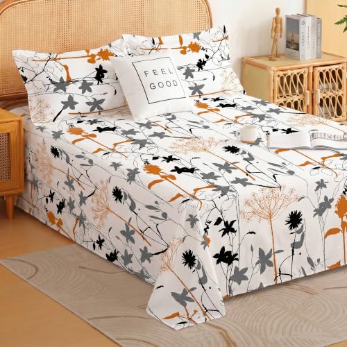 Image of Story@Home King Size Air Cotton Bedsheet 240 TC Flat Sheet with 2 Pillow Covers, Soft & Durable Bed Sheet for King Bed (250 x 270 cm, Floral Print, White)