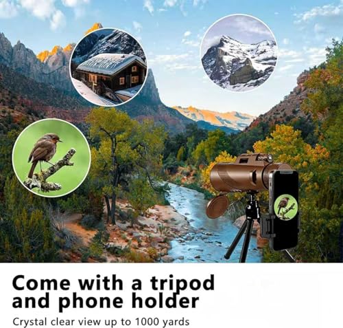 Image of Monocular-Telescope 80x100 High Powered Monoculars High Definition for Adults High Powered with Smartphone Adapter Telescope Hunting Wildlife Bird Watching Travel Camping Hiking-Brown