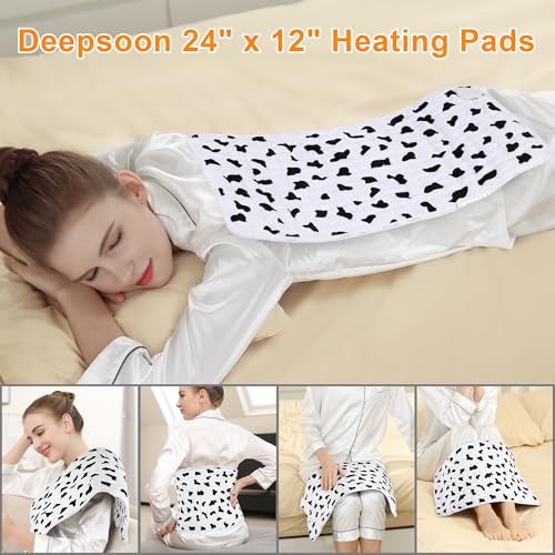 Image of Deepsoon Heating Pad,Electric Heating Pads for Back,Neck,Moist Heating Pad for Abdomen Shoulder Knee Legs,Dry /Moist Heat&Auto Shut Off,Mother's Day Birthday for Men and Women,White Black,24x12 Inch