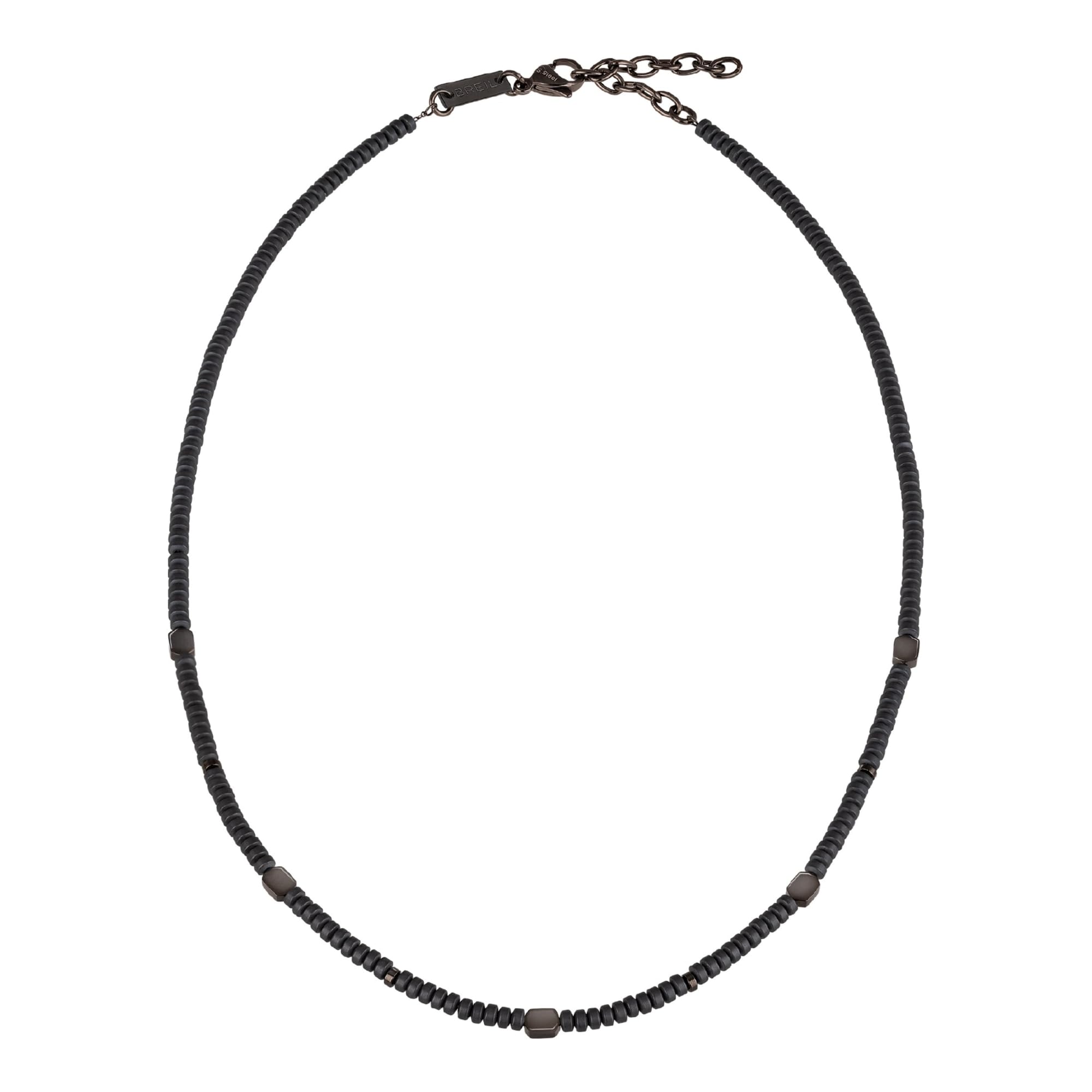 BREIL, Colección Blend, Collar para Hombre, Acero Pulido IP Gun y Hematita, Diseño Elegante con Pequeños Detalles Hexagonales, Longitud Ajustable 47-52 cm, Negro