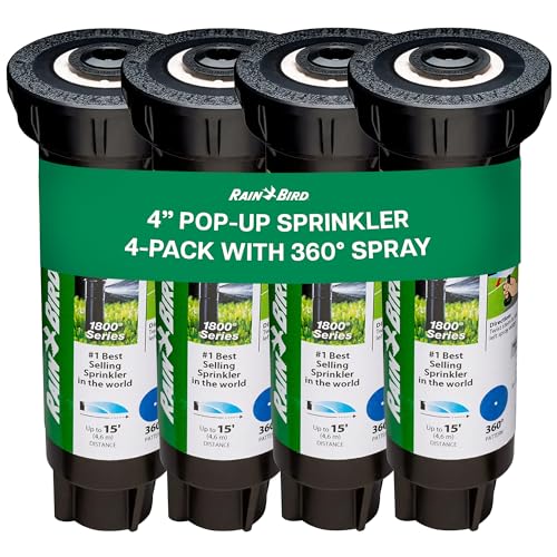 Rain Bird 1804APPR25 Pressure Regulating (PRS) Professional Pop-Up Sprinkler, Adjustable 0° to 360° Pattern, 8' - 15' Spray Distance, 4' Pop-up Height