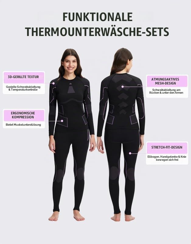 Pioneer Camp Skiunterwäsche Damen Warme Thermo Unterwäsche Elastizität Atmungsaktiv Sportunterwäsche Set Lange Basisschichtunterhose für Running Skiing