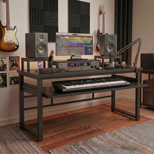 Image of TEKAVO Rox Studio Table for Music Production 5 Feet X 3 Feet | with Monitor Riser + Long Keyboard Tray | Desk for Editing Studio, Gaming, Workstation | DIY