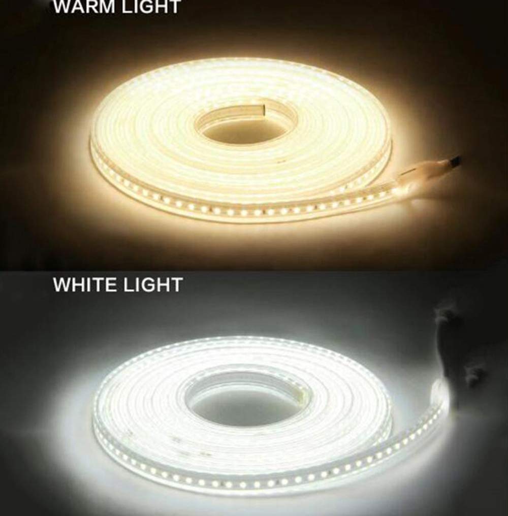 Luz de Tira LED 220V 2835 Tira de LED Impermeable Alto Brillo 120leds / m Cocina Flexible Luz de jardín al Aire Libre con Interruptor Enchufe de la UE