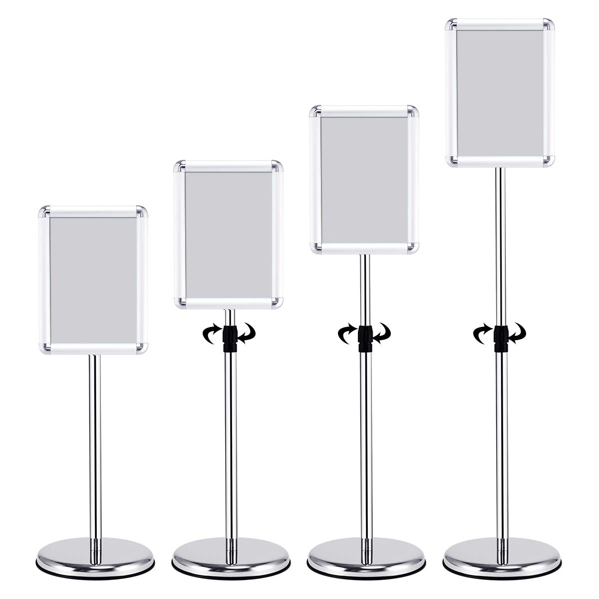 GYMAX A4 Stand Poster Menù, Supporto per Informazioni, Espositore da Terra, Altezza Regolabile, Pannello Girevole, Base Stabile, Porta Pubblicità per Negozio, Ristorante e Bar (Argento)