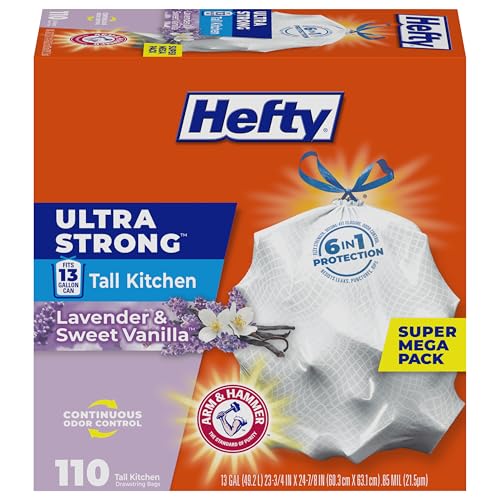 Hefty Ultra Strong 13 Gallon Trash Bags, Lavender and Vanilla Scent, 110ct