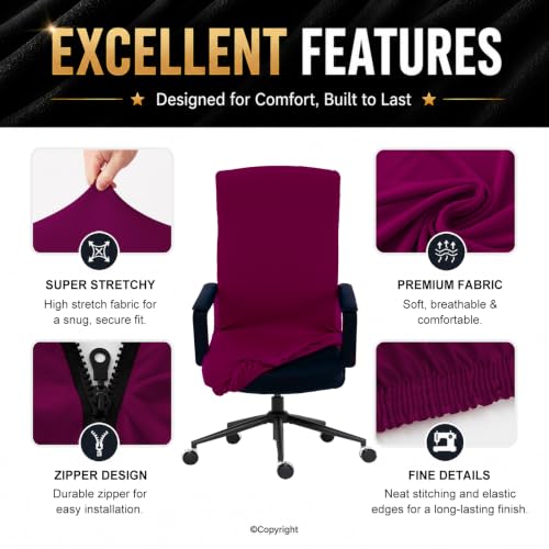 Image of DIVA EN CAMINO DEC Office Chair Cover with Durable Zipper - Stretchable Universal Computer Chair Covering - Smooth Soft Polyester Slipcovers for Rotating Boss Chair, High Back Chair