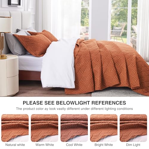 Love's cabin California King Size Quilt Bedding Set Umber Bedspread - Cal King Summer Lightweight Bedspread Comforter - Wave Pattern Coverlet for All Season - 3 Pieces (1 Quilt, 2 Pillow Shams)